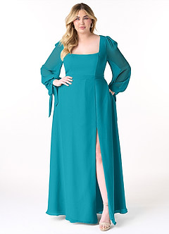 Azazie Leonia Brautjungfernkleider A-Linie Langarm Chiffon Kleider Jade image11