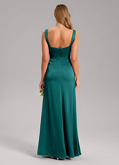 Azazie Frostine Bridesmaid Dresses Peacock A-Line Bow Stretch Satin Dress image2