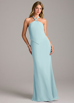 Azazie Keisha Bridesmaid Dresses Sea Glass Sheath Chiffon Dress image4