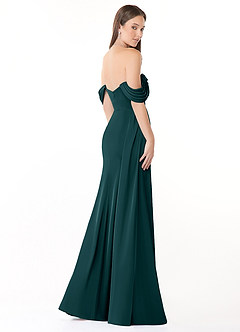 Azazie Amyra Bridesmaid Dresses Pine Sheath Off the Shoulder Stretch Satin Convertible Dress image6