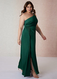 Azazie Mika Bridesmaid Dresses Emerald Sheath One Shoulder Stretch Satin Dress image10