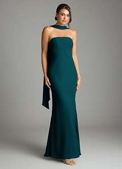 Azazie Saylor Robes de demoiselle d'honneur Robe Sirène en Mousseline de soie Sans bretelles Vert Pin image1