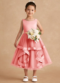 Azazie Posy Flower Girl Dresses Coral A-Line Beaded Tulle Dress image4