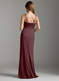 Azazie Leo Bridesmaid Dresses Sangria Sheath Pleated Stretch Satin Dress image2