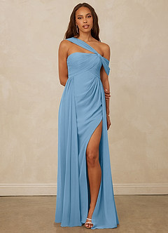 Christian Siriano Bridal for Azazie 1014 Robes de demoiselle d'honneur Robe Trapèze en Mousseline de soie Épaule décolletée Acier Bleuté image1