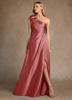 Azazie Easton Mère de la mariée Robes Robe Trapèze en Satin extensible Une épaule Antique Rose image4