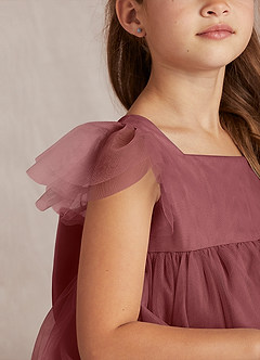 Azazie Kalio Flower Girl Dresses Amethyst A-Line with Sleeves Tulle Dress image3