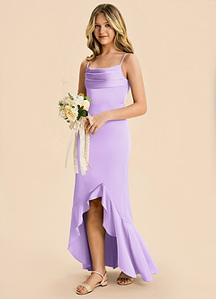 Azazie Magnolia Junior Lilac Sheath Ruched Stretch Satin Dress image1