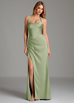 Azazie Serenity At-home Try On Dresses Dusty Sage Mermaid Sweetheart Neckline Stretch Satin Dress image3