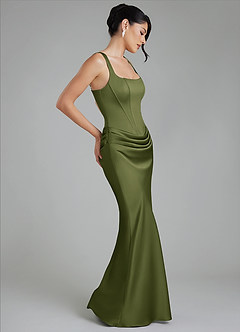 Azazie Etta Bridesmaid Dresses Olive Mermaid Corset Stretch Satin Dress image6