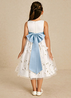 Azazie Pollie Flower Girl Dresses Ivory Powder Blue A-Line Bow Tulle Dress image2