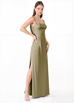 Azazie Alaija Bridesmaid Dresses Moss Green Mermaid Side Slit Stretch Satin Dress image3