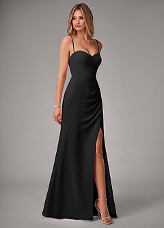 Azazie Haisley Bridesmaid Dresses Black Sheath Off the Shoulder Chiffon Convertible Dress image6
