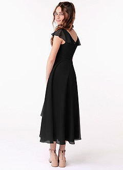 Azazie Posie Junior A-Linie Gestreift Chiffon Kleid Schwarz image2