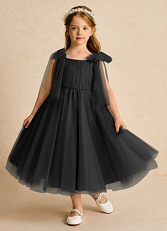 Azazie Dori Robe Demoiselle D'honneur Fillette Robe Trapèze en Tulle Rayé Noir image2