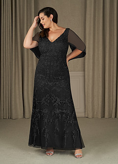 Azazie Ferris Mother of the Bride Dresses Black Sheath V-Neck Chiffon Dress image7