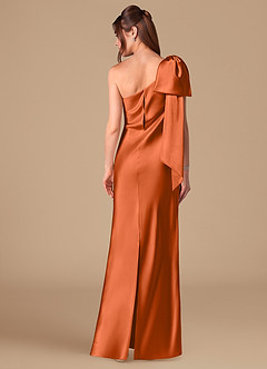 Azazie Capri Robes de demoiselle d'honneur Robe Fourreau en Satiné métallisé Ue épaule Orange Brûlée image4