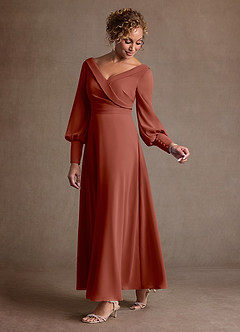 Azazie Paterson Klänningar till brudens mor Klä A-Line i Chiffong Plisserad Kastanjebrunt image5