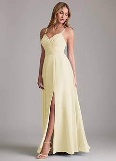 Azazie Terese Bridesmaid Dresses Lemon Sorbet A-Line Pleated Chiffon Dress image4