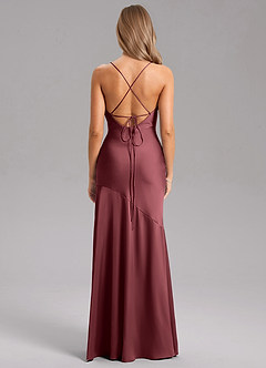 Azazie Grata Bridesmaid Dresses Merlot Sheath Side Slit Stretch Satin Dress image2
