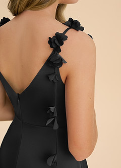 Azazie Gumdrop Junior Black Empire Pleated Stretch Satin Dress image6