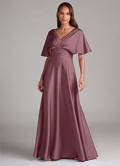Azazie Pamela Robes de demoiselle d'honneur Robe Trapèze en Satin extensible Plissé Améthyste image1