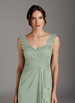 Azazie Edelin Mother of the Bride Dresses Dusty Sage A-Line Sweetheart Neckline Pleated Mesh Dress image6