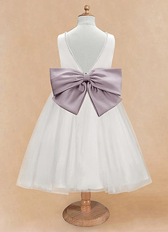 Azazie Seline Flower Girl Dresses Ivory Dusk A-Line Bow Tulle Dress image7