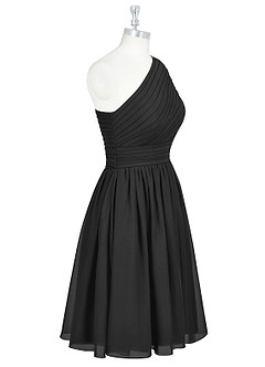 Azazie Katrina Bridesmaid Dresses Black A-Line One Shoulder Chiffon Dress image8
