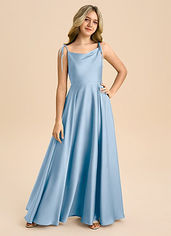 Azazie Popsy Junior Taupe A-Line Bow Stretch Satin Dress image8