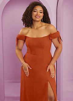 Barbie ♥ Azazie Bridesmaid Dresses Burnt Orange A-Line Off the Shoulder Chiffon Convertible Dress image11
