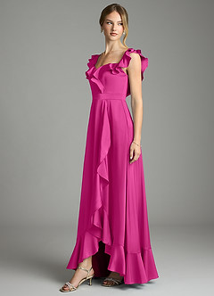Azazie Lyra Vestidos de damas de honor Vestido de Fucsia de Satén Elástico de Corte en A Convertible con Vestidos sin tirantes image4