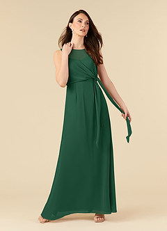 Azazie Marchioness Mother of the Bride Dresses Dark Green A-Line Scoop Pleated Chiffon Dress image1
