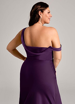 Azazie Madelyn Bridesmaid Dresses Grape Mermaid One Shoulder Stretch Satin Convertible Dress image14
