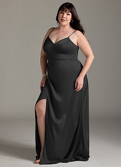 Azazie Marchella Abiti da Damigella Abito A-Line in Raso Elasticizzato Corsetto Nero image10
