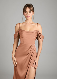 Azazie Johana Bridesmaid Dresses Bronzer Mermaid Off the Shoulder Stretch Satin Convertible Dress image4
