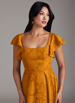 Azazie Bondi Brautjungfernkleider A-Linie Gestreift Blumen-Burnout Kleid Butterscotch image5