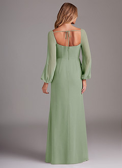 Azazie Charissa At-home Try On Dresses Dusty Sage Sheath Long Sleeve Chiffon Dress image6