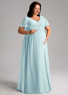 Azazie Verna Maternity Bridesmaid Dresses A-Line V-Neck Ruched Chiffon Floor-Length Dress image10