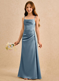 Azazie Shyla Girls Formal Sukienki dla dziewczynek sypiących kwiaty Osłona Pofałdowany Satyna elastyczna Długość podłogi Sukienka image3