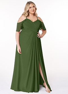 Azazie Dakota Abiti da Damigella Abito A-Line in Chiffon con Scollo a V a Pieghe Oliva image16