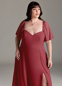 Azazie Chloe Bridesmaid Dresses Pomegranate A-Line Sweetheart Neckline Chiffon Dress image12