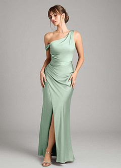 Azazie Madelyn Bridesmaid Dresses Agave Mermaid One Shoulder Stretch Satin Convertible Dress image8