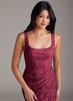 Azazie Mero Bridesmaid Dresses Burgundy Sheath Pleated Floral Burnout Dress image6