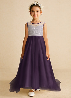 Azazie Tay Flower Girl Dresses Plum A-Line Sequins Tulle Dress image1