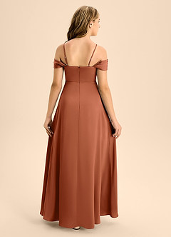 Azazie Anselie Junior Jurk van Stretch Satijn met A-Lijn Off the Shoulder Ceder Roos image2