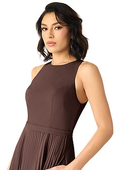 Azazie Lindie Final Sale Terracotta A-Line Scoop Pleated Chiffon Dress image4