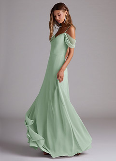 Azazie Marley Bridesmaid Dresses Agave A-Line Off the Shoulder Chiffon Convertible Dress image3
