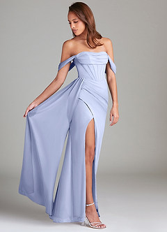 Azazie Amyra Bridesmaid Dresses Ice Sheath Off the Shoulder Chiffon Convertible Dress image3