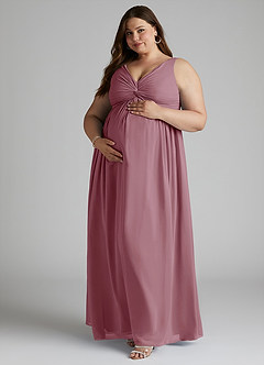 Azazie Yetta Maternity Bridesmaid Dresses A-Line V-Neck Gathered Chiffon Floor-Length Dress image9